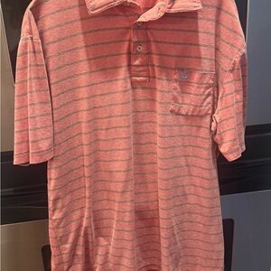 Southern Marsh Coral and Gray Striped Polo Shirt